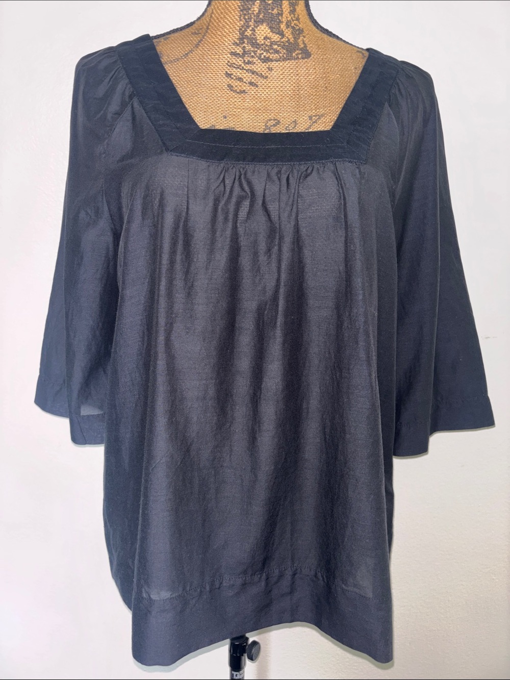 GAP Sz M Black Square-Neck Sheer Women's 3/4 Sleeve Top